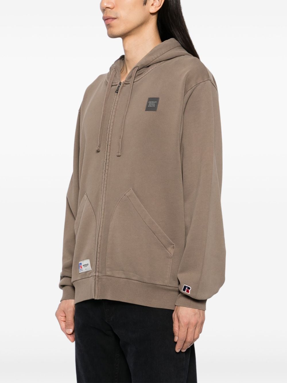 Shop Chocoolate X Russell Athletic Logo Zip Fastening Hoodie In Brown