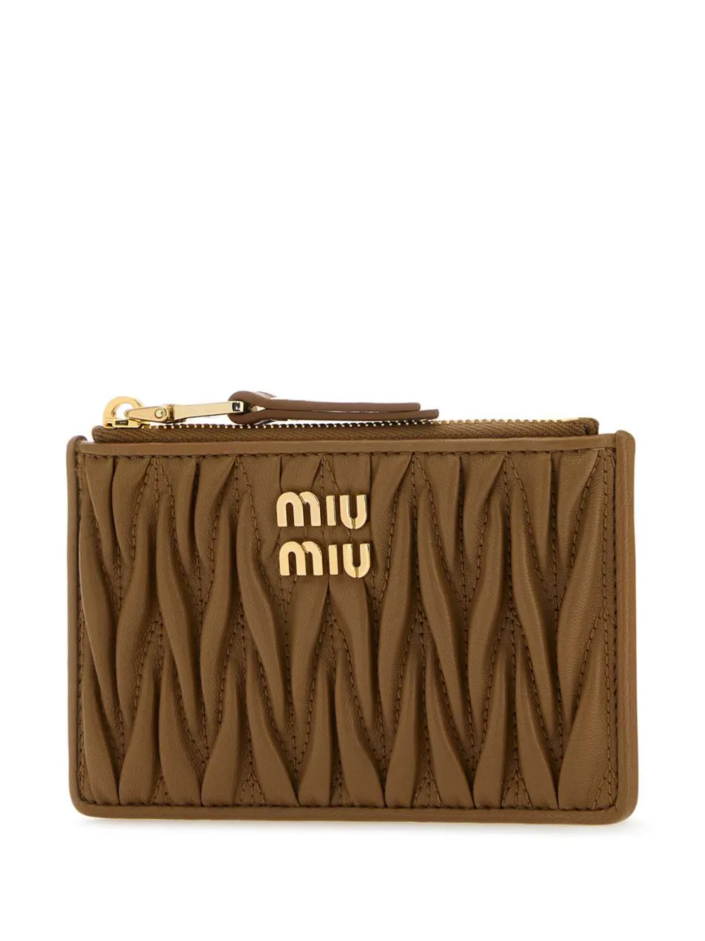 Miu Miu Matelasse Leather Card Case In Braun
