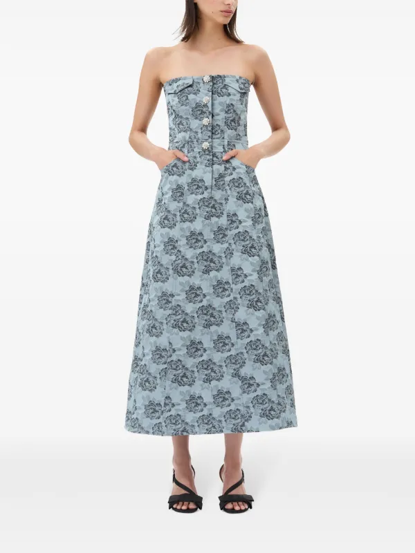 ganni jacquard midi dress GANNI Metallic Jacquard Midi Dress
