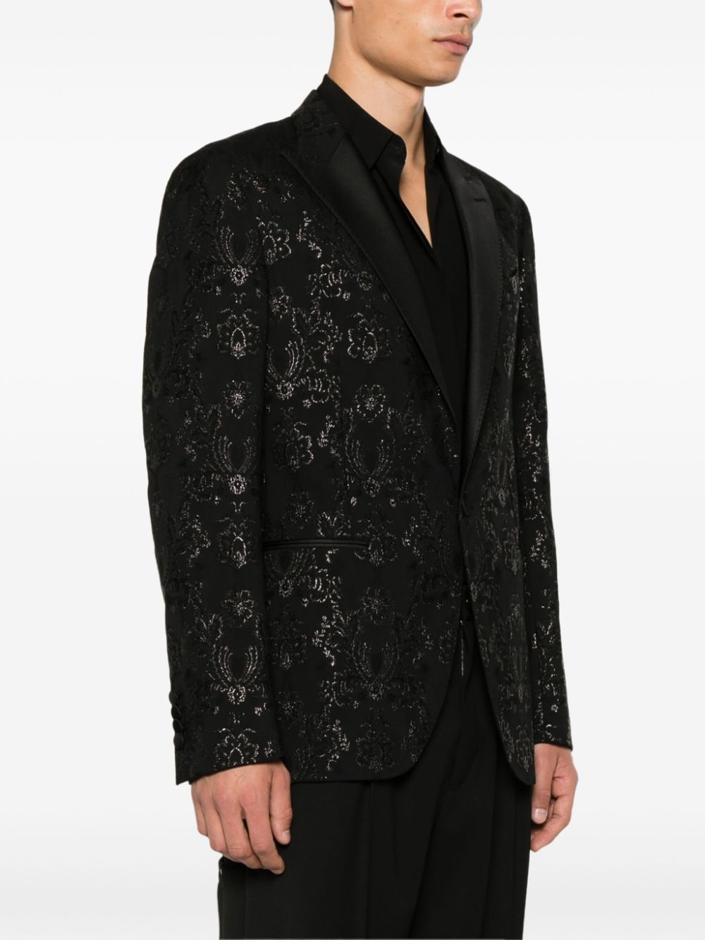 Shop Etro Patterned-jacquard Blazer In Black