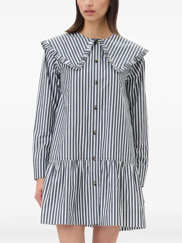 GANNI ガニー　ストライプ シャツ　ワンピースドレス GANNI ストライプ シャツドレス | ブラック | FARFETCH JP