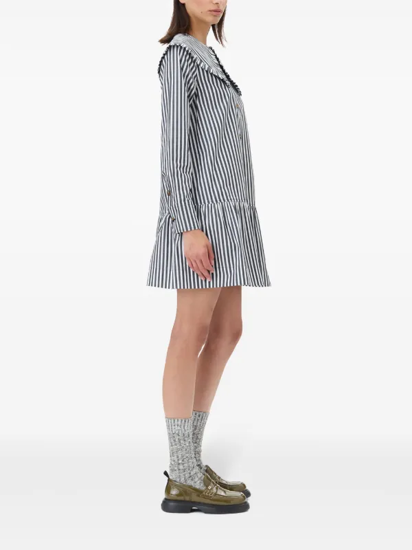 GANNI ガニー　ストライプ シャツ　ワンピースドレス GANNI ストライプ シャツドレス | ブラック | FARFETCH JP