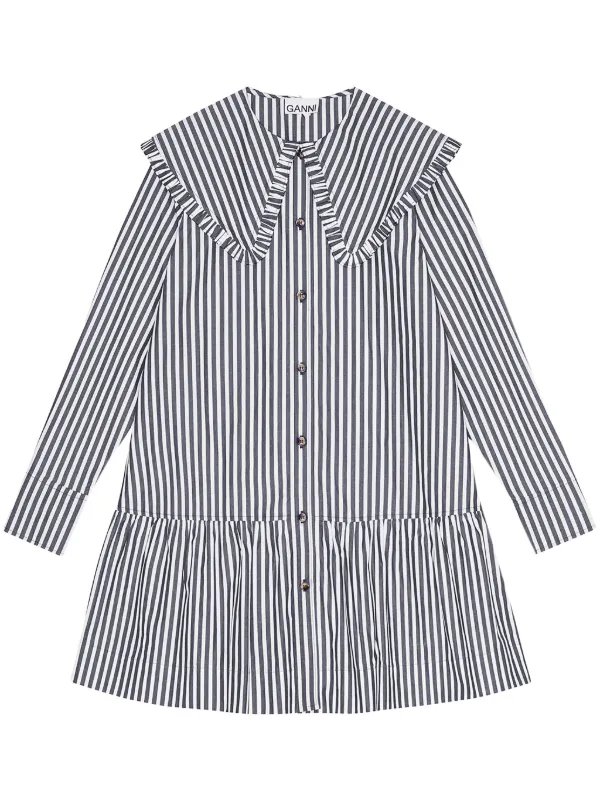 GANNI Striped Cotton Shirt Dress Black FARFETCH TR
