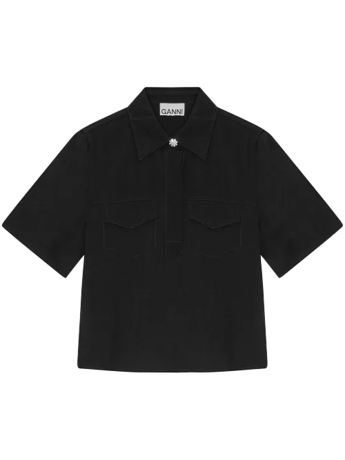 GANNI blouse en sergé - Noir - GANNI - Modalova