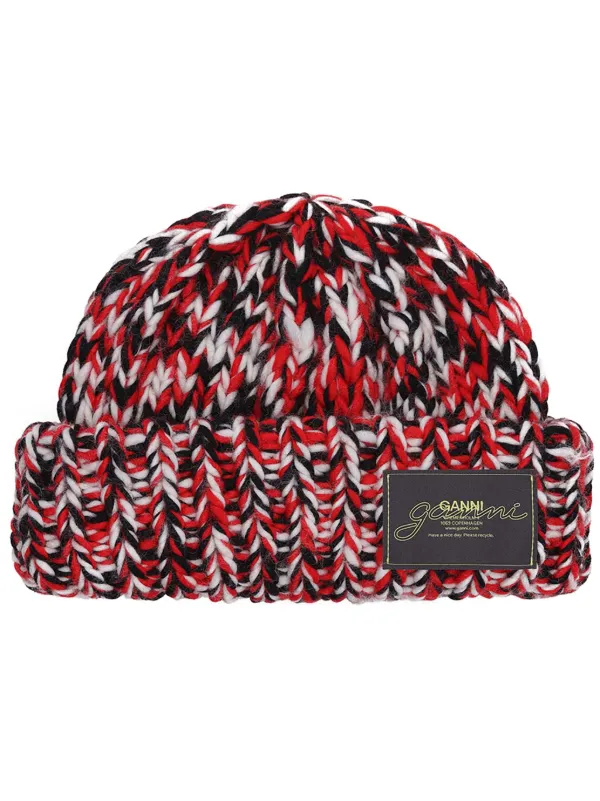 GANNI crochet-knit Wool Beanie Red FARFETCH IL