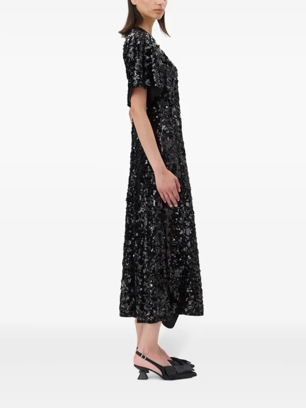 【GANNI】カットアウト ベルベット ミディドレス 黒☆関税込 GANNI スパンコール ベルベットドレス | ブラック | FARFETCH JP