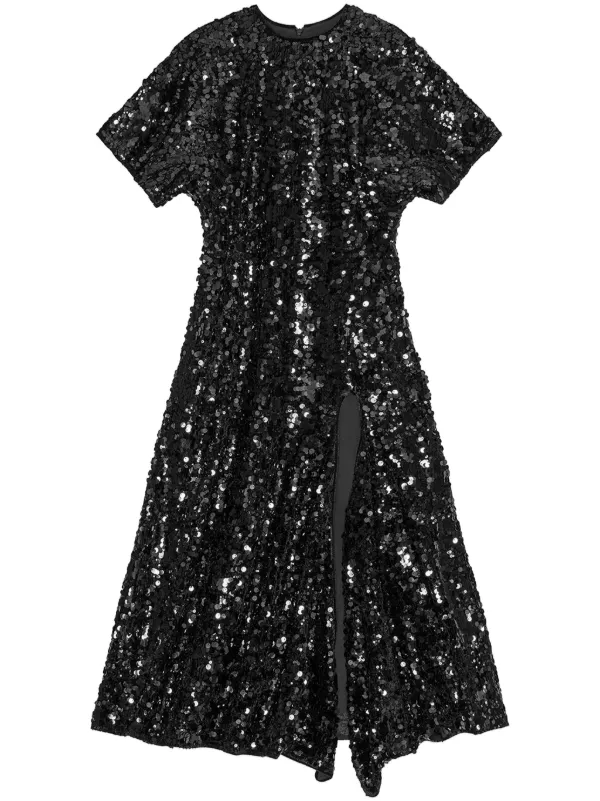 【GANNI/ガニー】ベルベット スパンコール ロング ドレス Black GANNI スパンコール ベルベットドレス | ブラック | FARFETCH JP