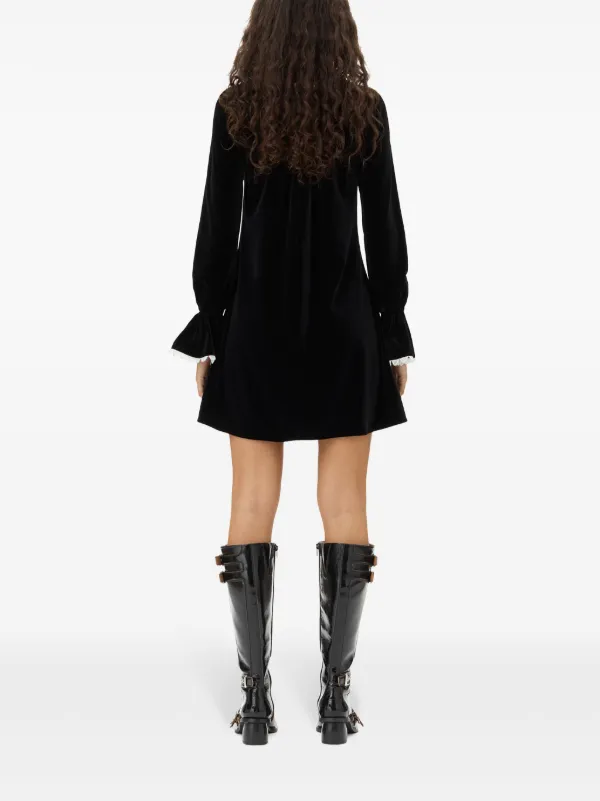 GANNI A-line Velvet Mini Dress | Black | FARFETCH