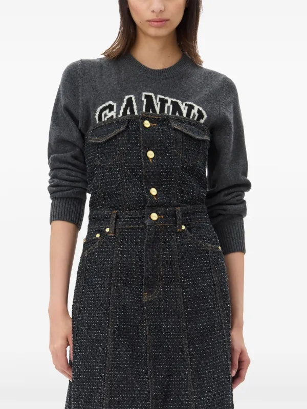 ganni fluffy denim dress GANNI Fluffy Denim Midi Dress - Black