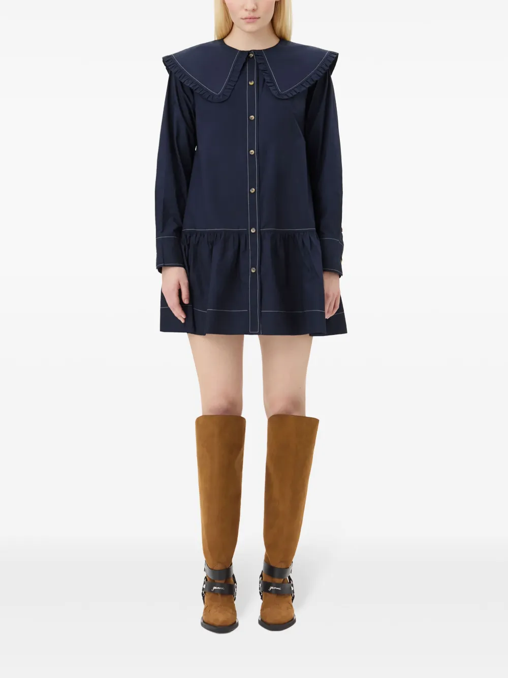 GANNI Popeline mini-jurk - Blauw