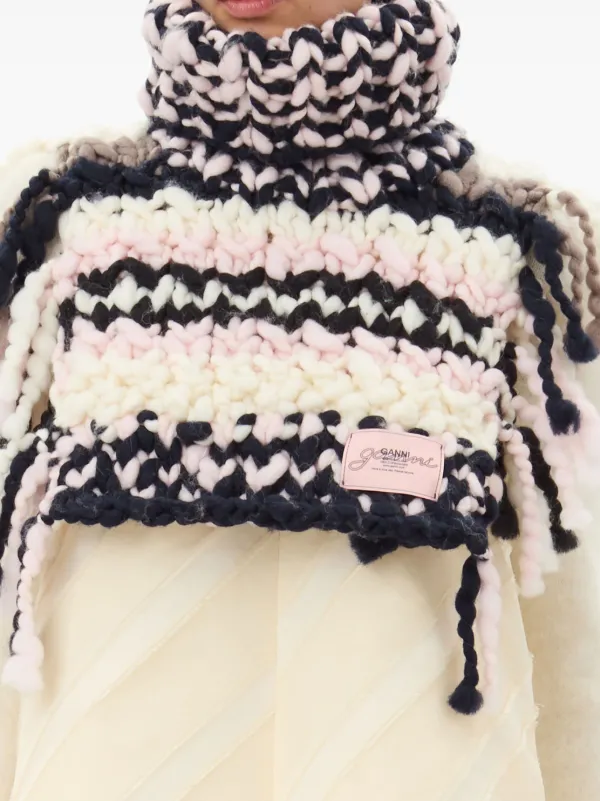 GANNI ストライプ ニットマフラー GANNI crochet-knit Wool Neck Warmer | Pink | FARFETCH