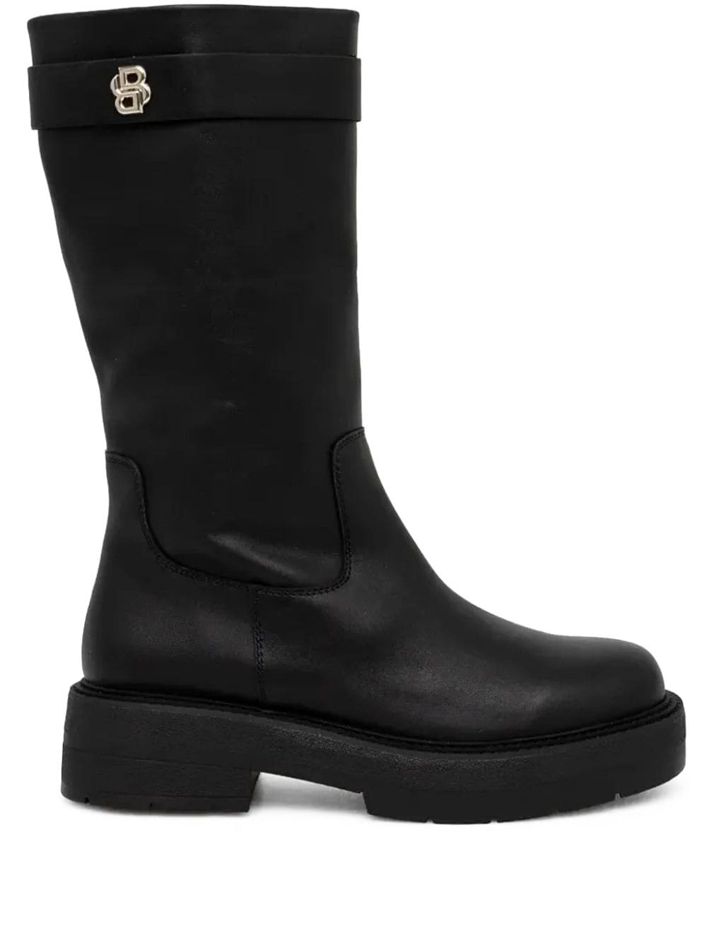 BOSS logo-plaque leather boots Black