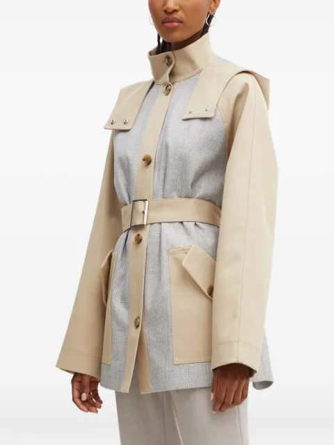 BOSS hooded checked coat