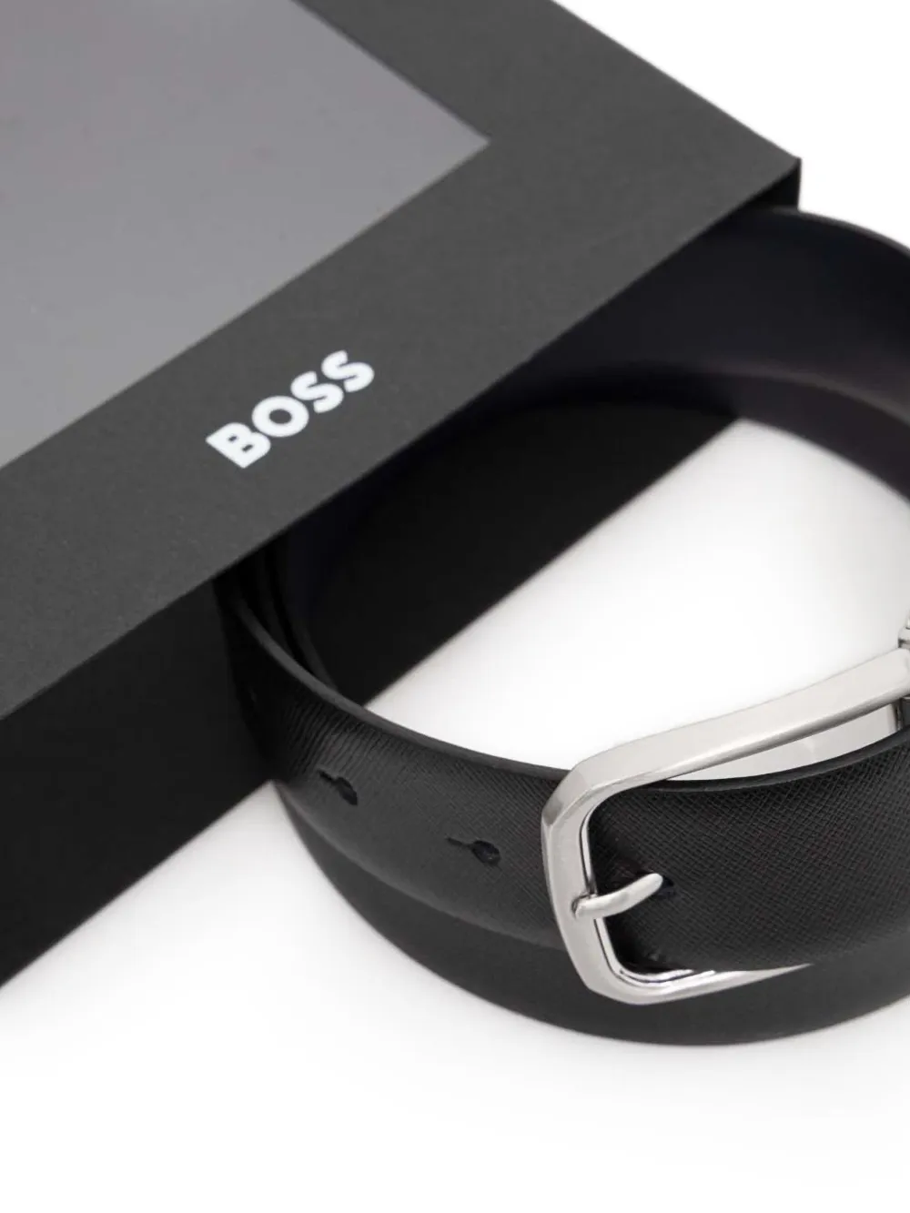 BOSS Leren riem Zwart
