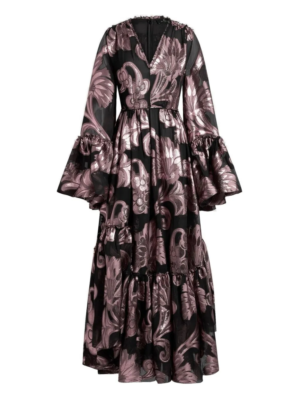 ETRO Coupé metallic-effect floral-print tiered dress | Black | Image 1