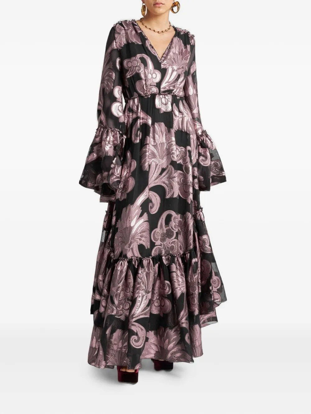 ETRO Coupé gelaagde jurk met metallic-effect en bloemenprint - Zwart