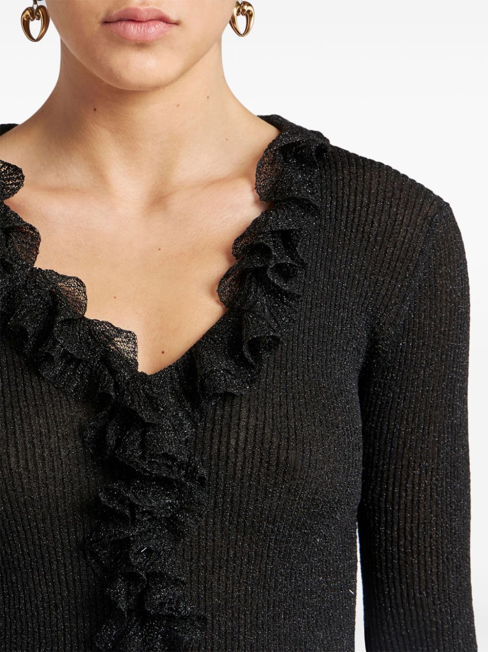 Shop Etro Metallic Ruffled Jumper In Black