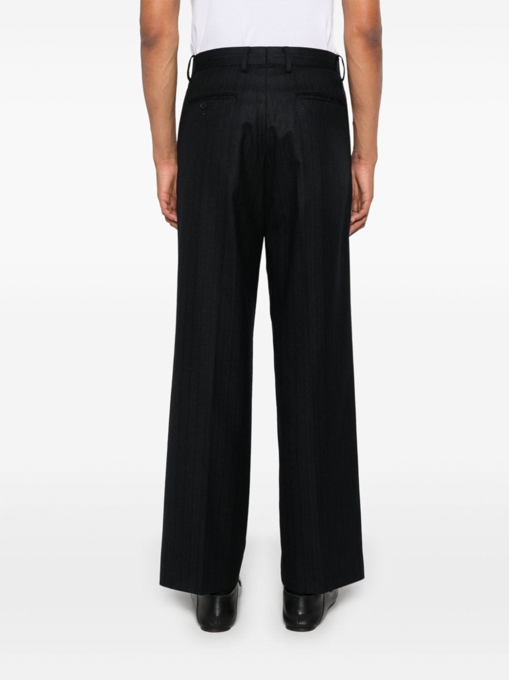 Shop Auralee Pinstriped Flannel Trousers In Blue