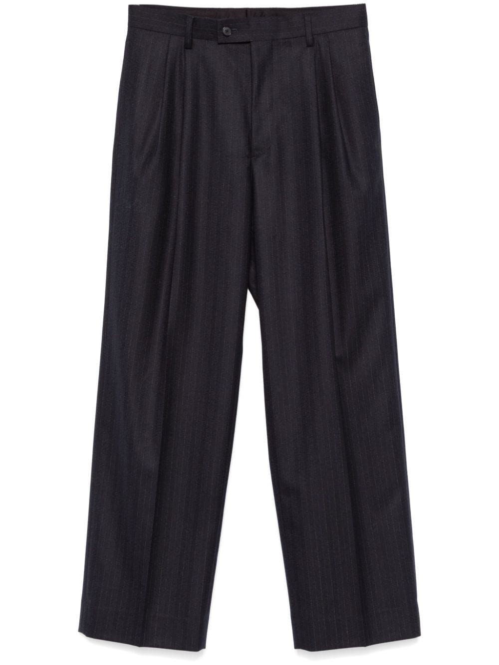 Shop Auralee Pinstriped Flannel Trousers In Blue