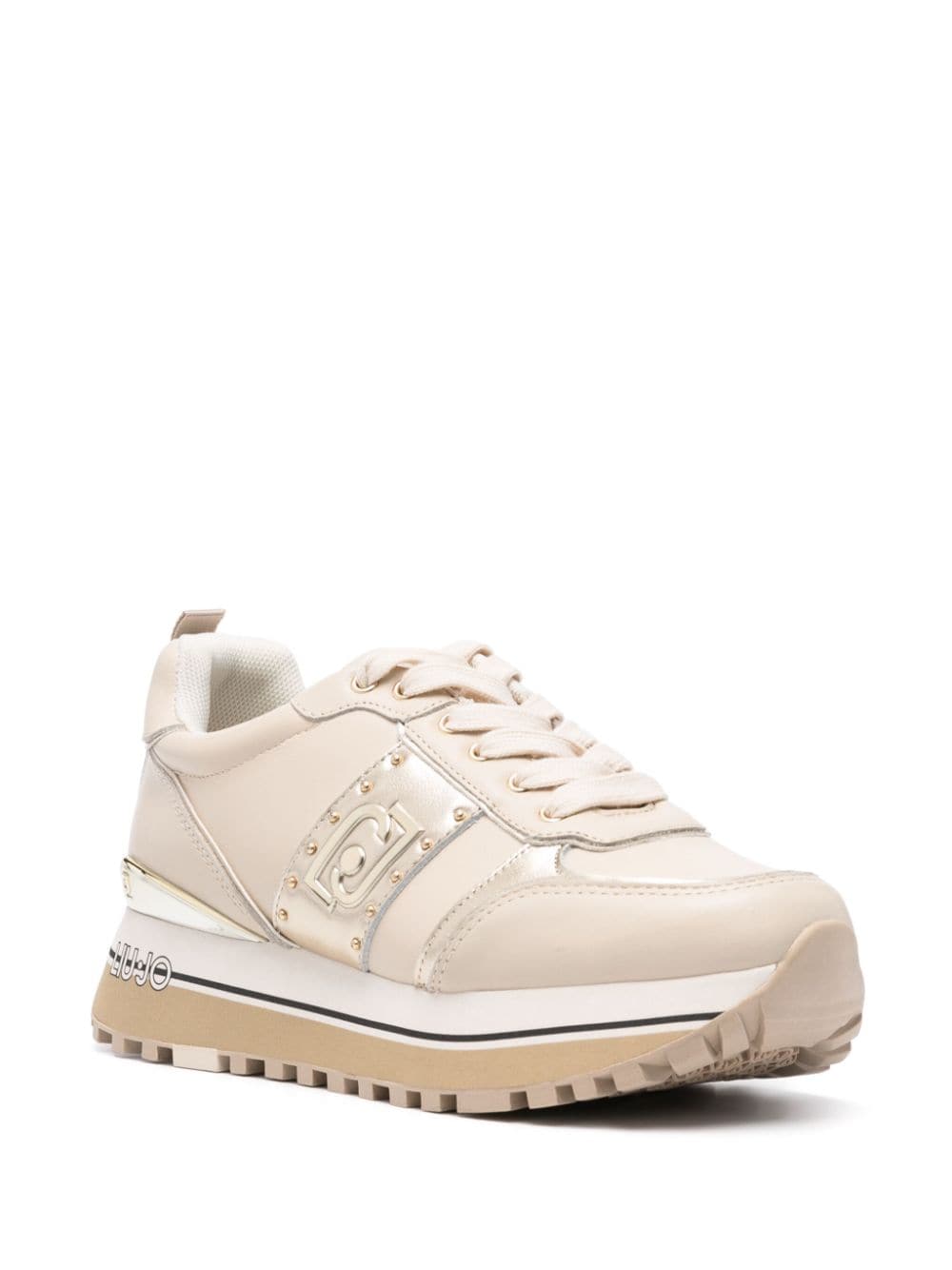 Shop Liu •jo Embossed-logo Sneakers In Neutrals