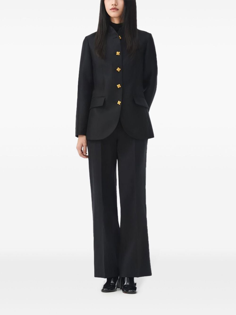 Shop Shanghai Tang Silk Straight-leg Trousers In Black