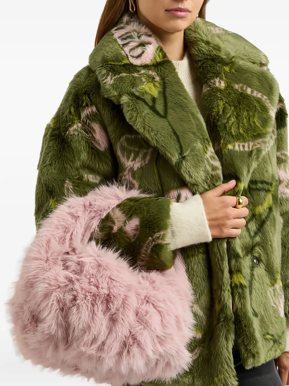 Jakke Greta faux-fur tote bag - Roze