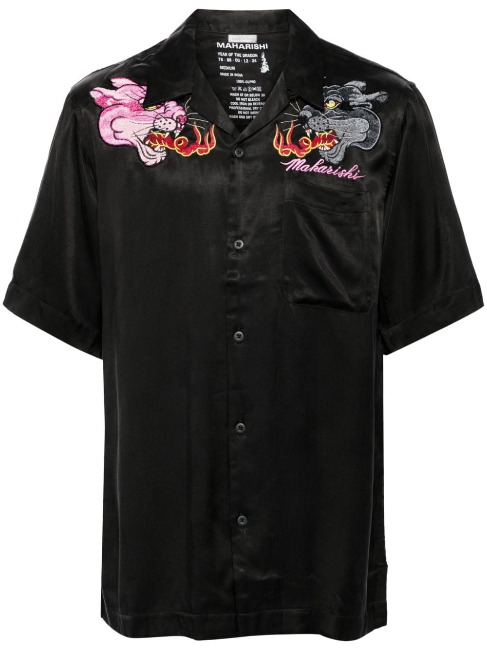 Shop Maharishi Dual Panthers Camp Collar Shirt In Schwarz