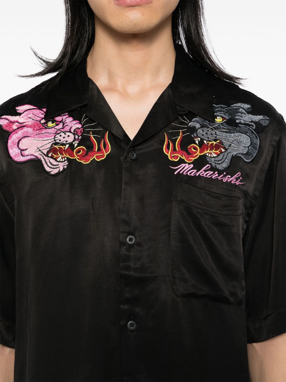 Shop Maharishi Dual Panthers Camp Collar Shirt In Schwarz