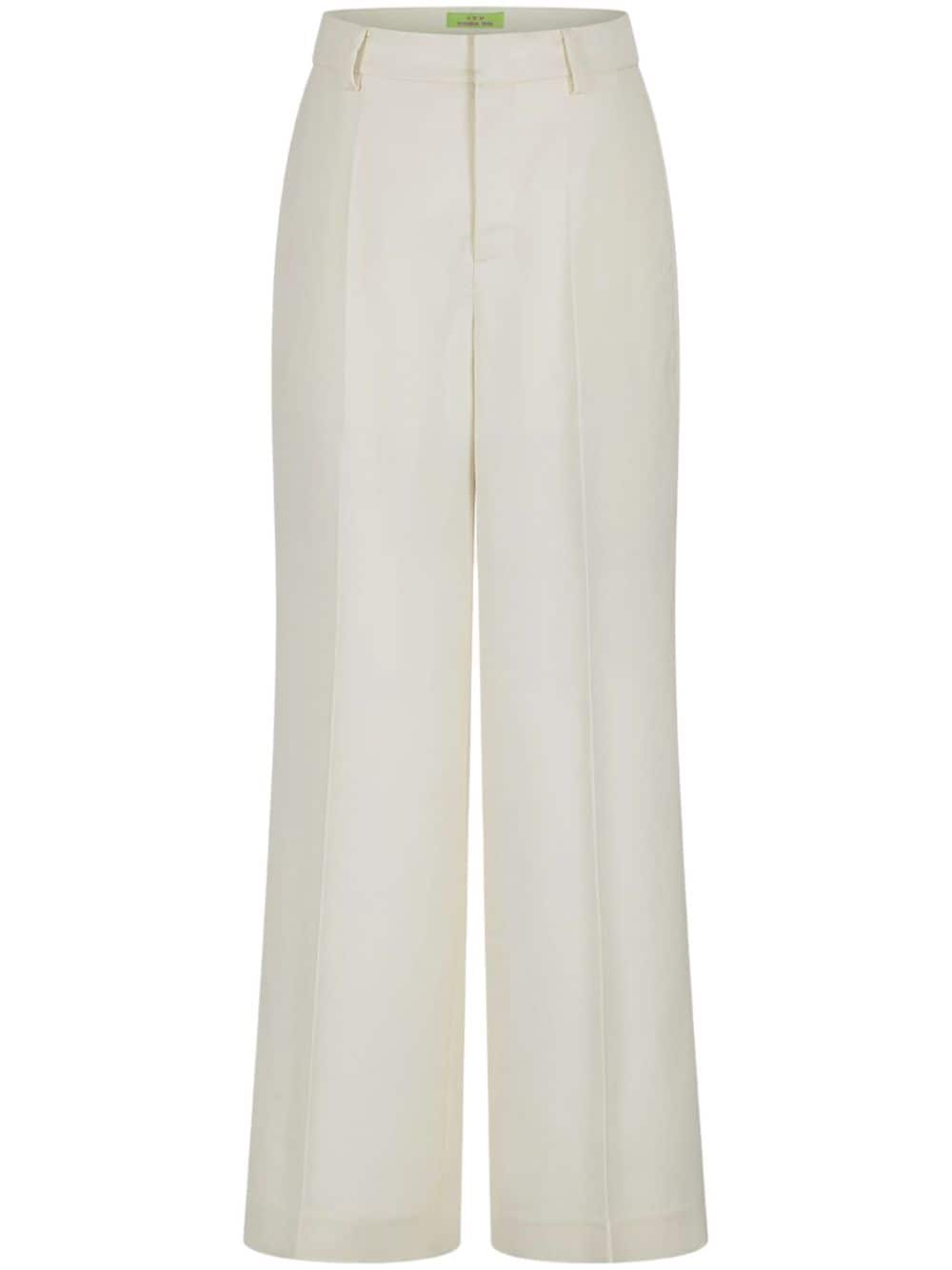 Shop Shanghai Tang Silk Straight-leg Trousers In White