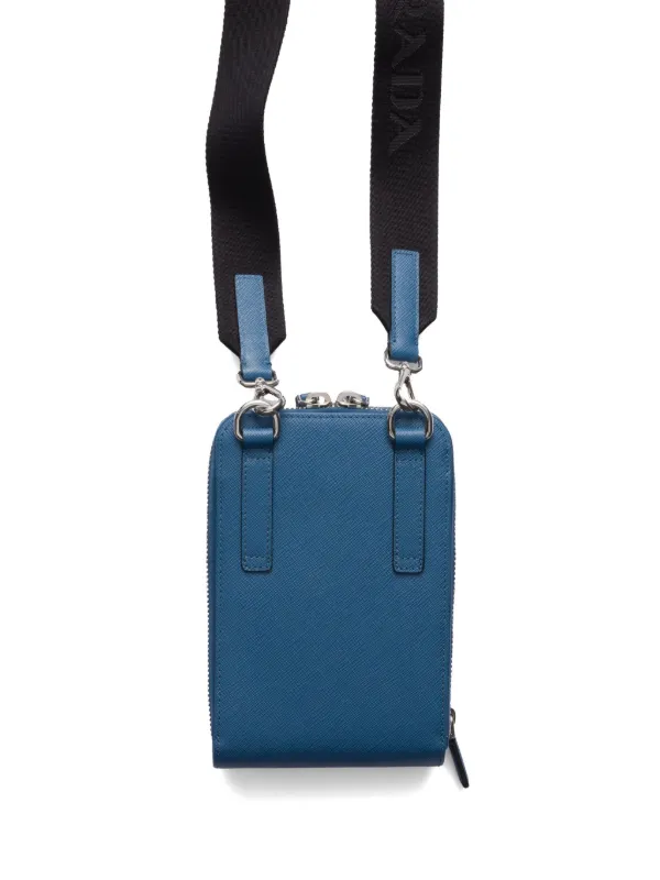 PRADA◆SAFFIANO LEATHER STRAP PHONE CASE POUCH スマホ Prada Saffiano Leather Smartphone Case | Blue | FARFETCH