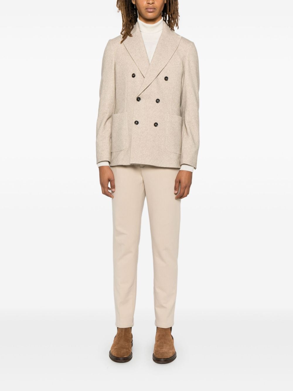 Shop Circolo 1901 Herringbone Double-breasted Blazer In Neutrals