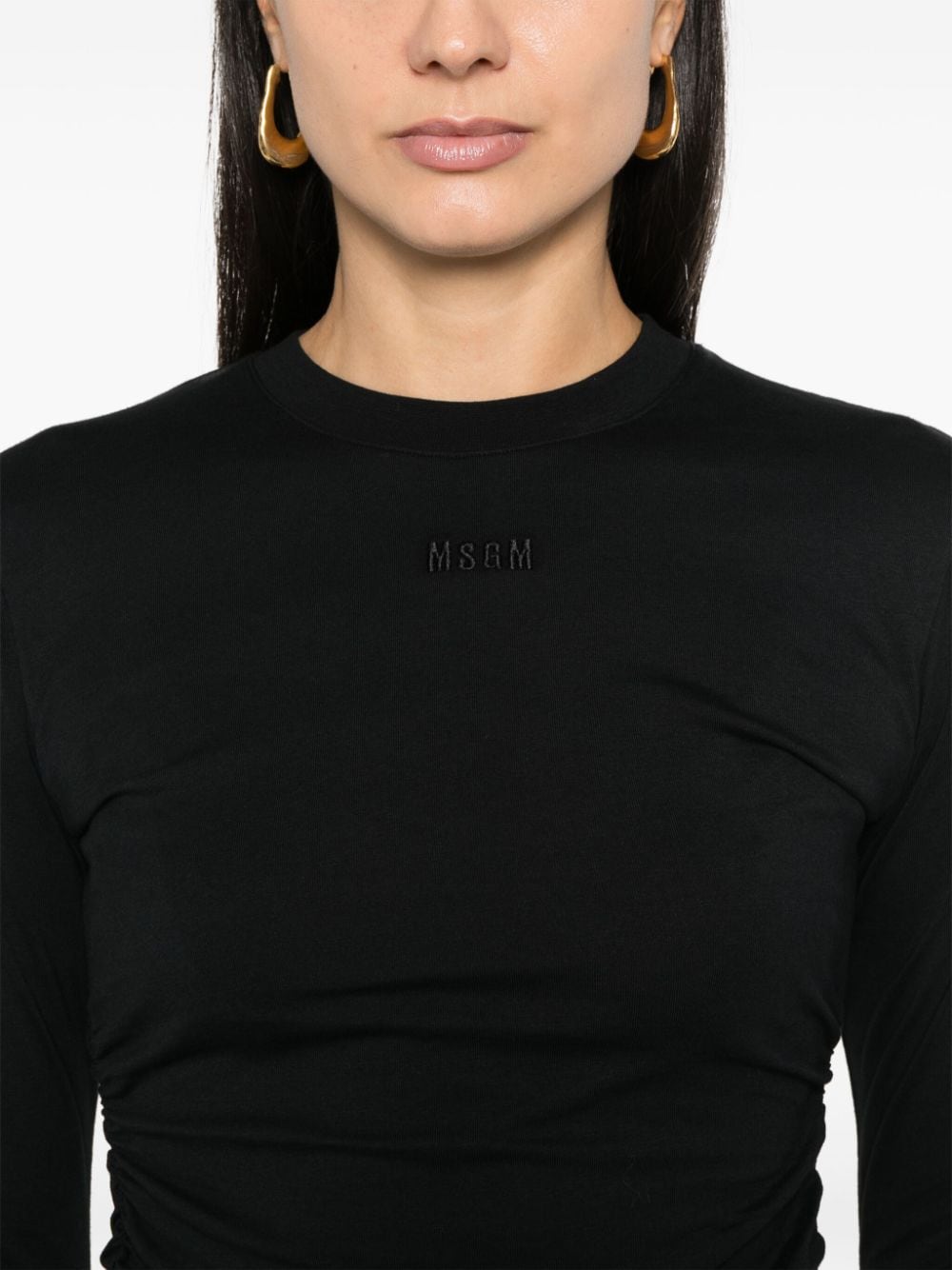 Shop Msgm Ruched T-shirt In Black