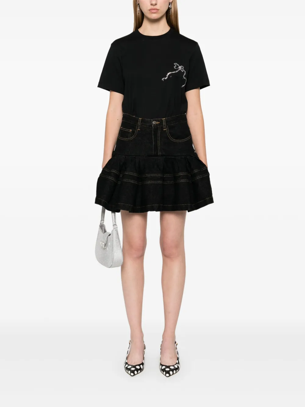 MSGM T-shirt met kristallen lint - Zwart