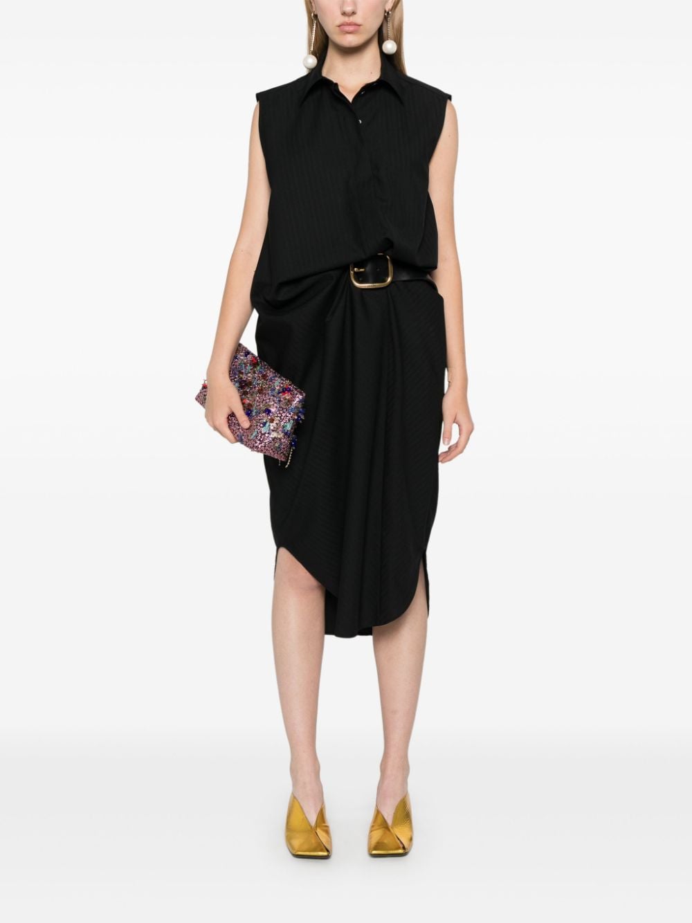 Shop Loewe Belted Midi Dress In Black