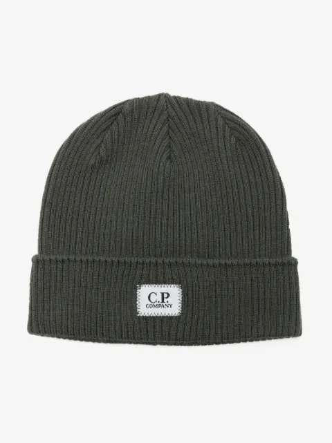 C.P. Company Kids logo-patch beanie hat