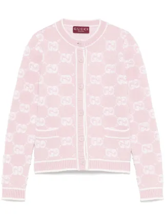 GUCCI ピンク 長袖 カシミヤニットカーディガン Gucci GGウール ブークレ ジャカードカーディガン | ピンク | FARFETCH JP