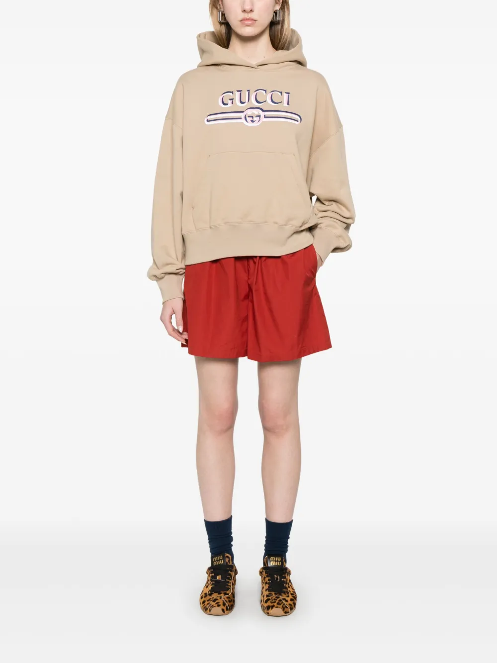 Gucci Hoodie met logoprint - Bruin