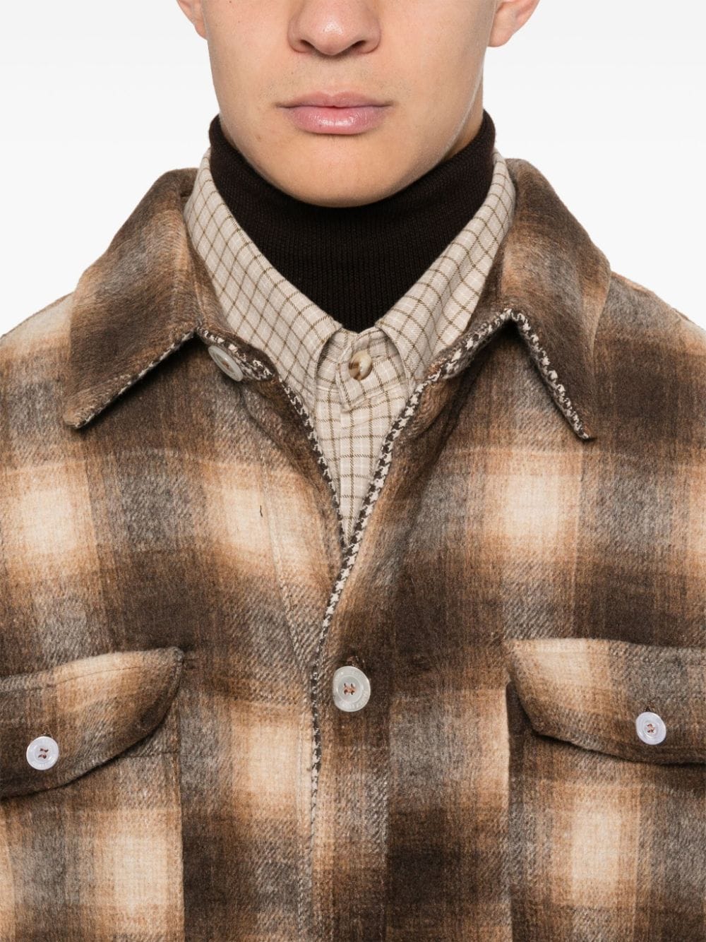 Shop Family First Checkered Shirt Jacket In Brown