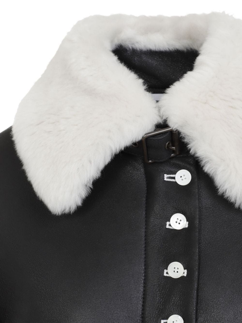 Shop Loewe Leather Shearling Jacket In Black