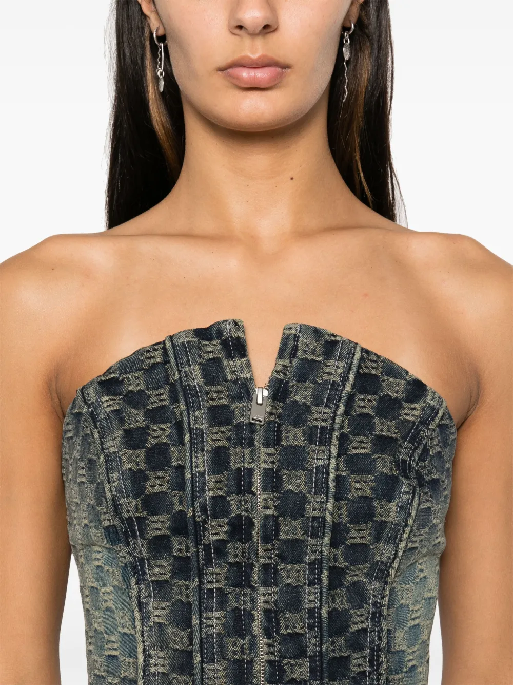 MISBHV Denim korset top met monogram jacquard Blauw