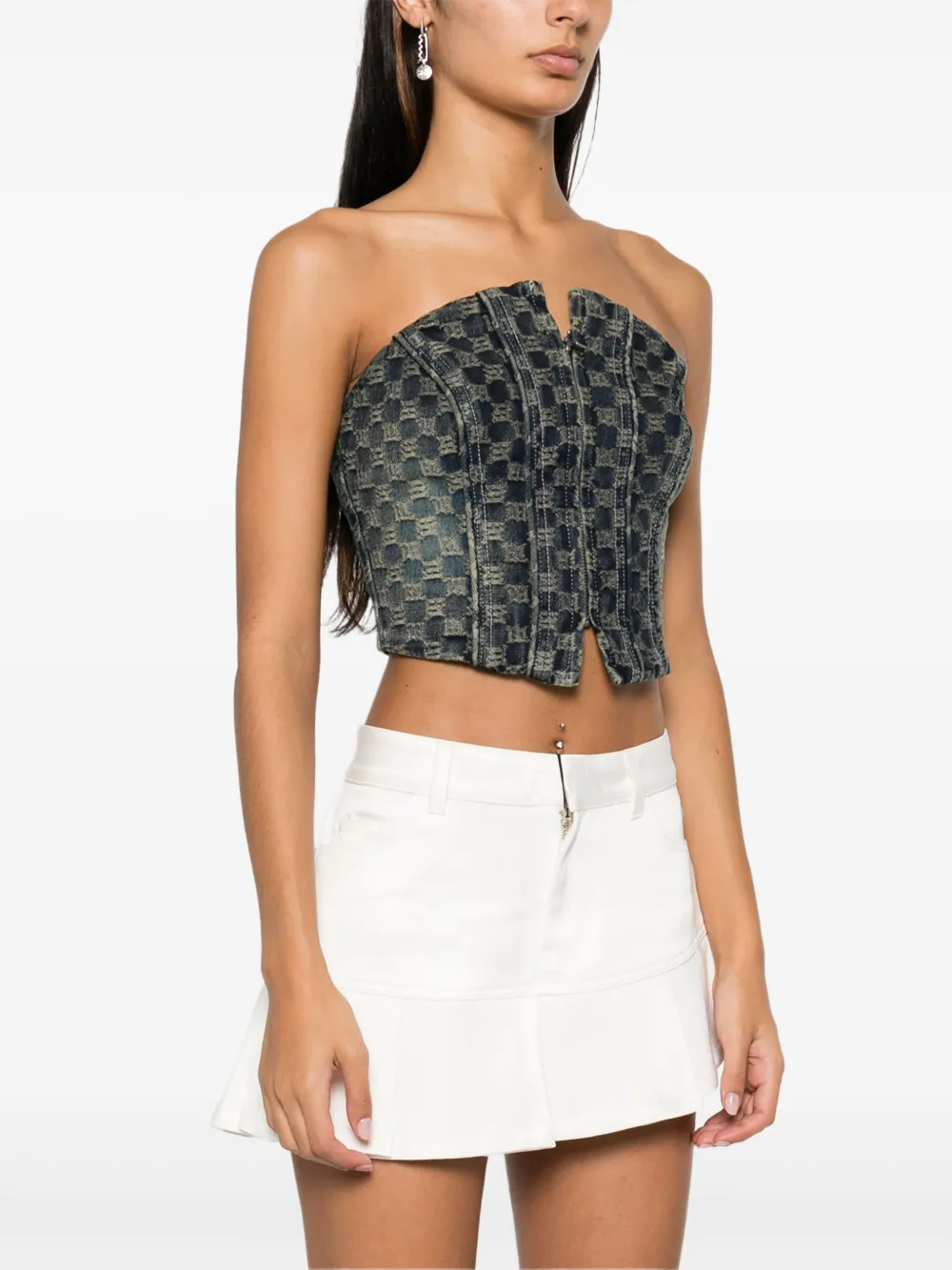 MISBHV Denim korset top met monogram jacquard Blauw