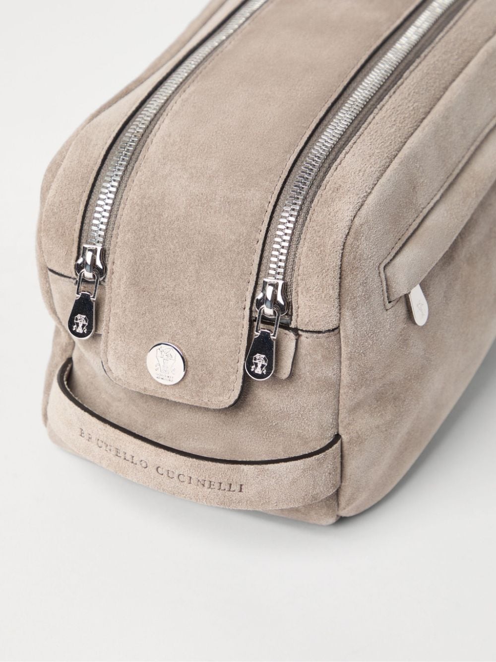 Shop Brunello Cucinelli Double-zippered Wash Bag In Neutrals