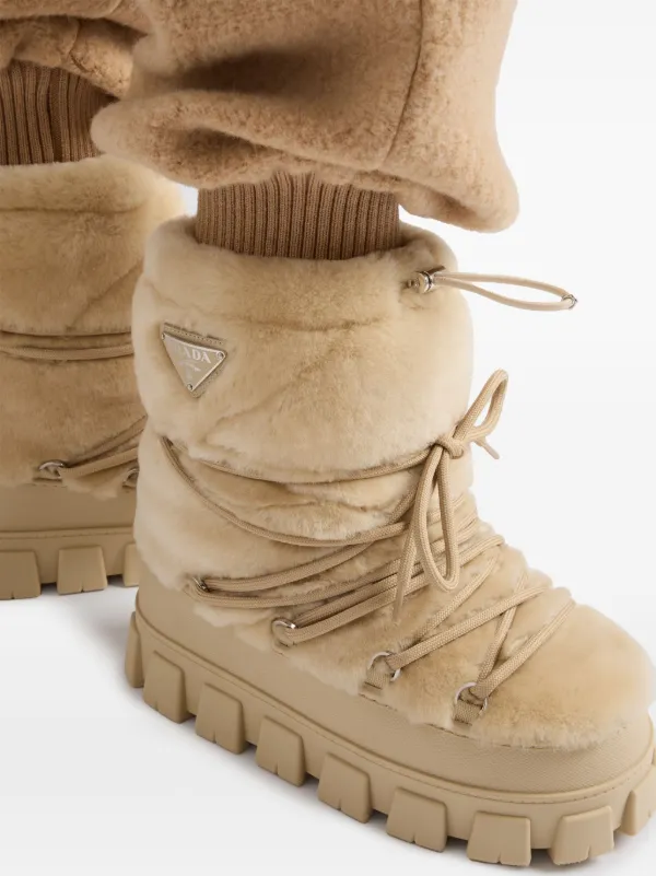 Prada Apres Ski Shearling Boots Neutrals FARFETCH