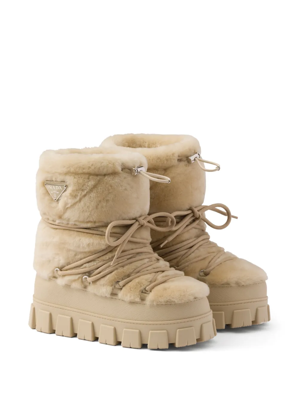 Prada Apres Ski Shearling Boots Neutrals FARFETCH UK