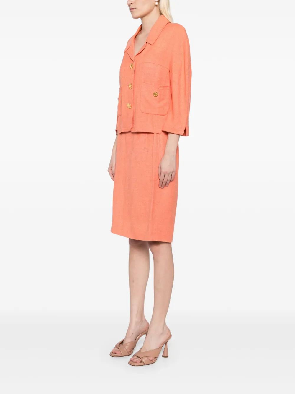 Pre-owned Chanel 1990-2000s Wool Skirt Suit In Orange