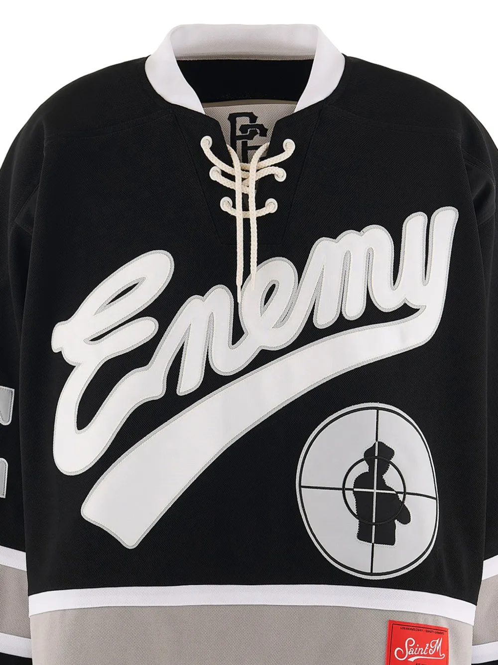 SAINT MXXXXXX Public Enemy T-shirt met lange mouwen en logo-patch Zwart