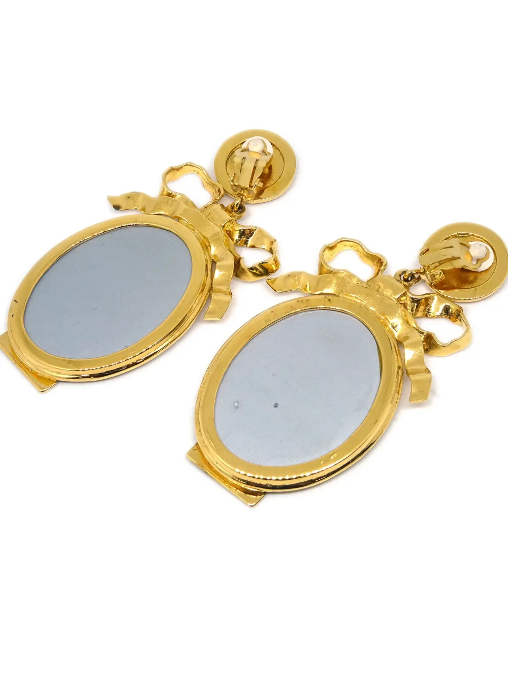 Pre-owned Chanel 1990-2000 Mirror Dangle Clip-on Earrings In Gold