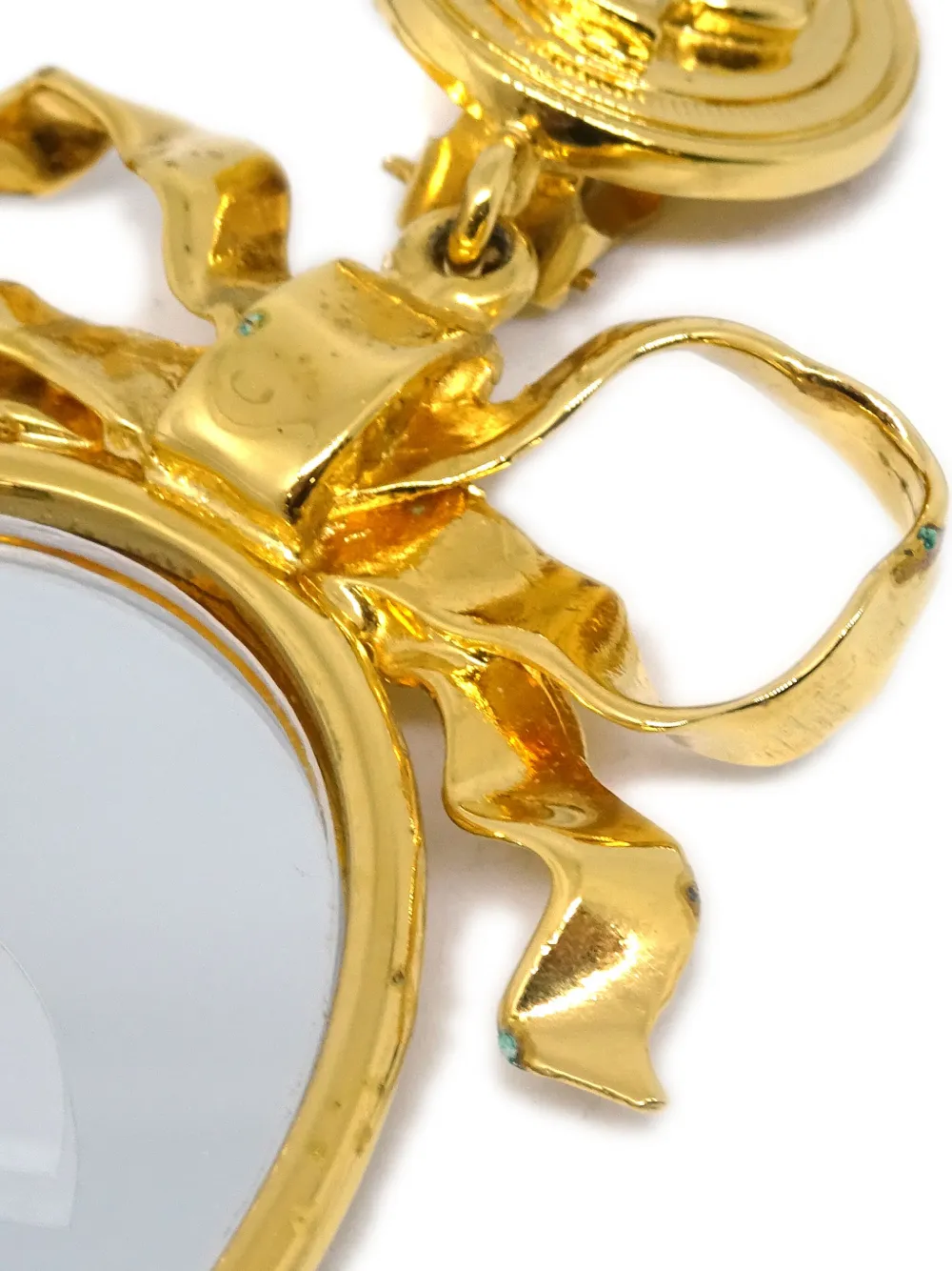 Pre-owned Chanel 1990-2000 Mirror Dangle Clip-on Earrings In Gold
