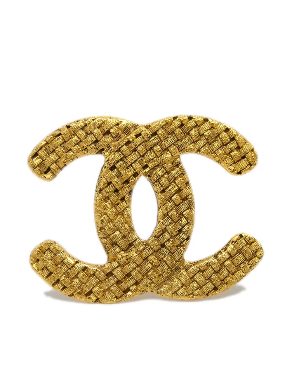 CHANEL Pre-Owned 1994 tweed-effect CC brooch | Gold | Image 1