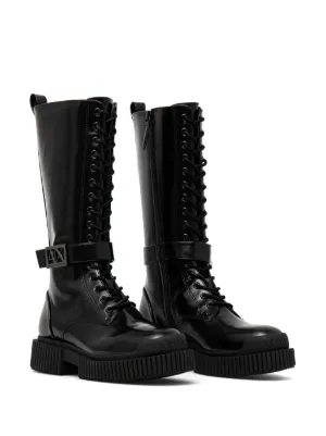 Armani Exchange logo-plaque lace-up Boots | Black | FARFETCH